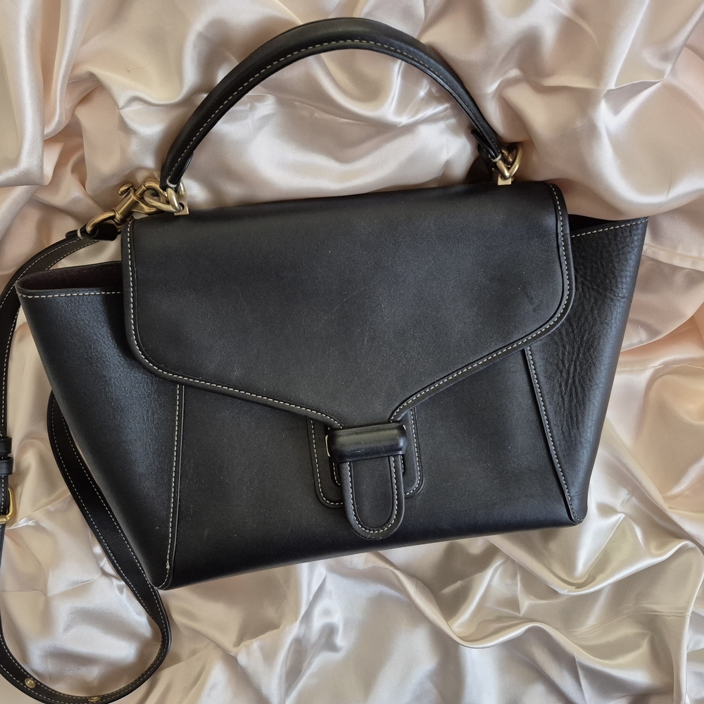 Coach Black Courier Carryall Handbag With White Stitching *Missing Hangtag*